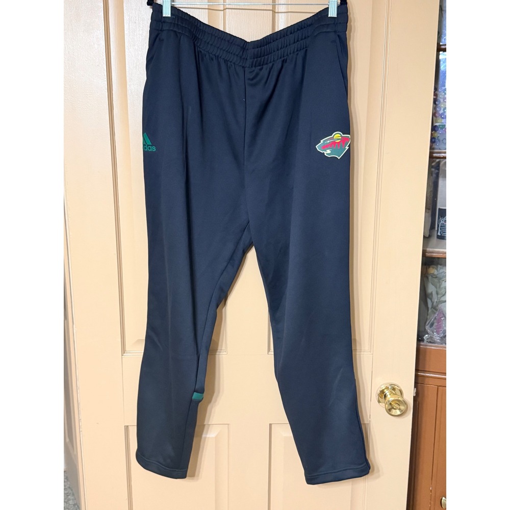 Adidas Minnesota Wild NHL Warm Up Pants Mens 2XL Black Green NHLMWII Joggers NWT